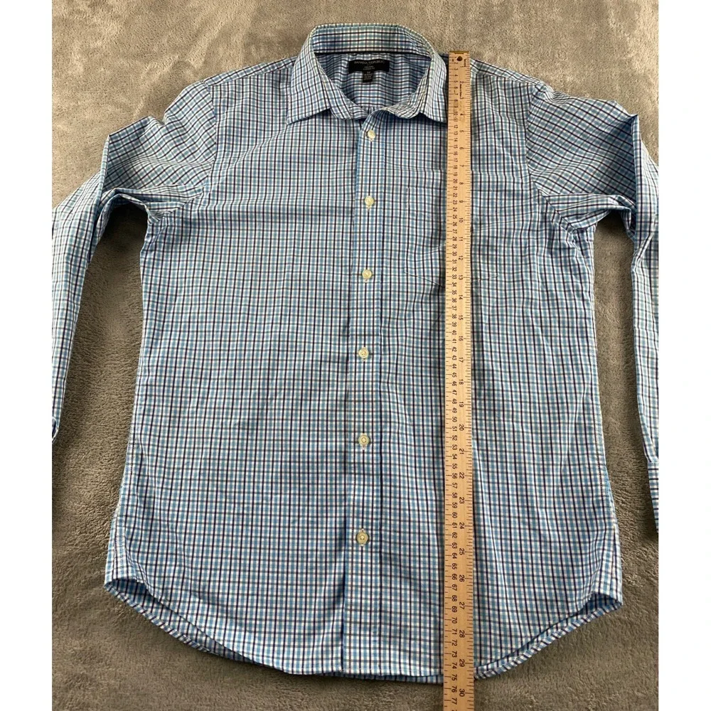 Banana Republic Mens Blue Check Non Iron Classic Fit Button Down Shirt M 15-15.5